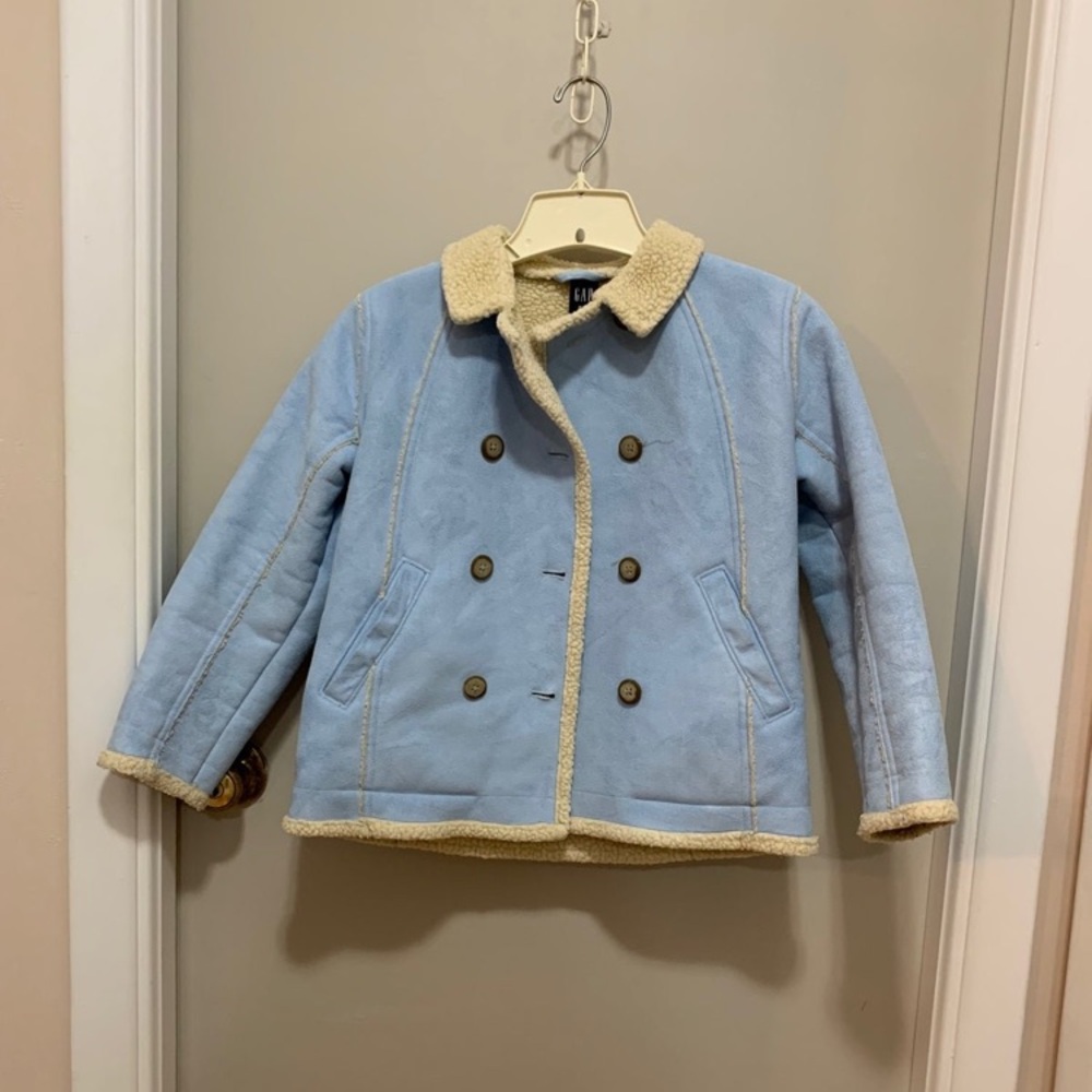 Vintage GAP Kids Light Blue Pea Coat with Cream Trim